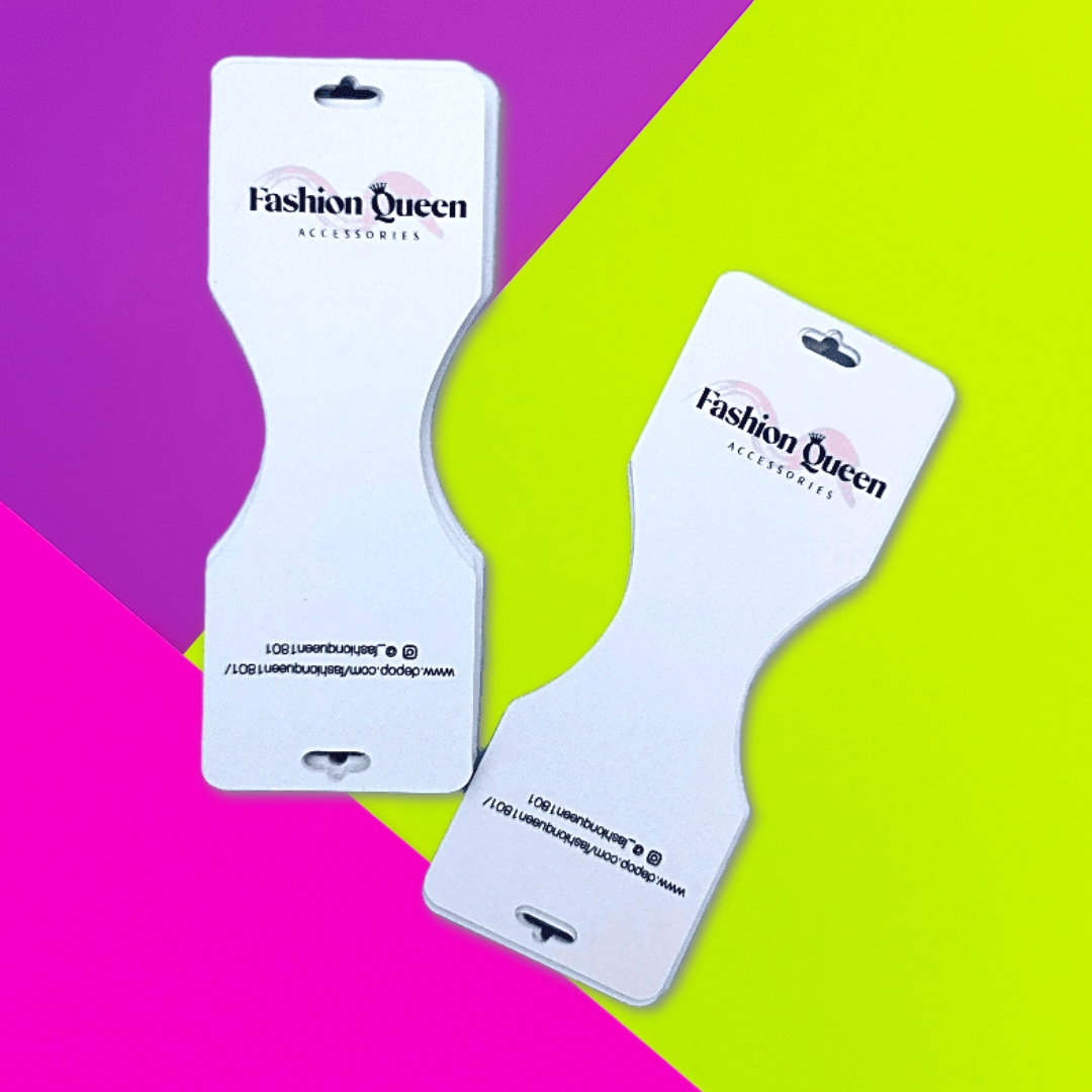 custom printed folded tags for jewellery and scarf packaging customised with logo