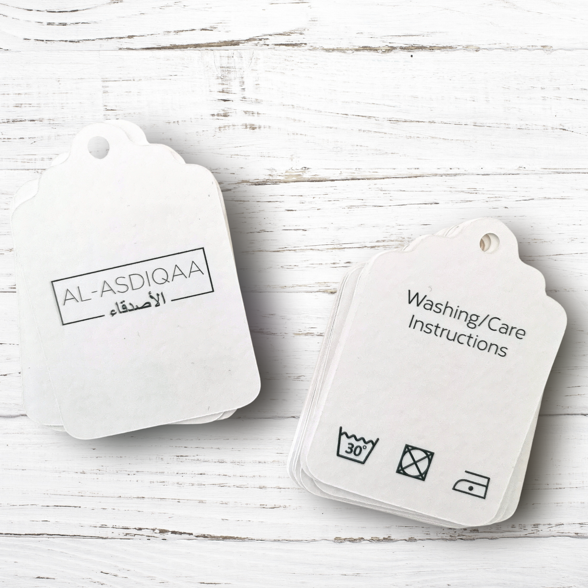 Custom printed card tags for clothing and packaging