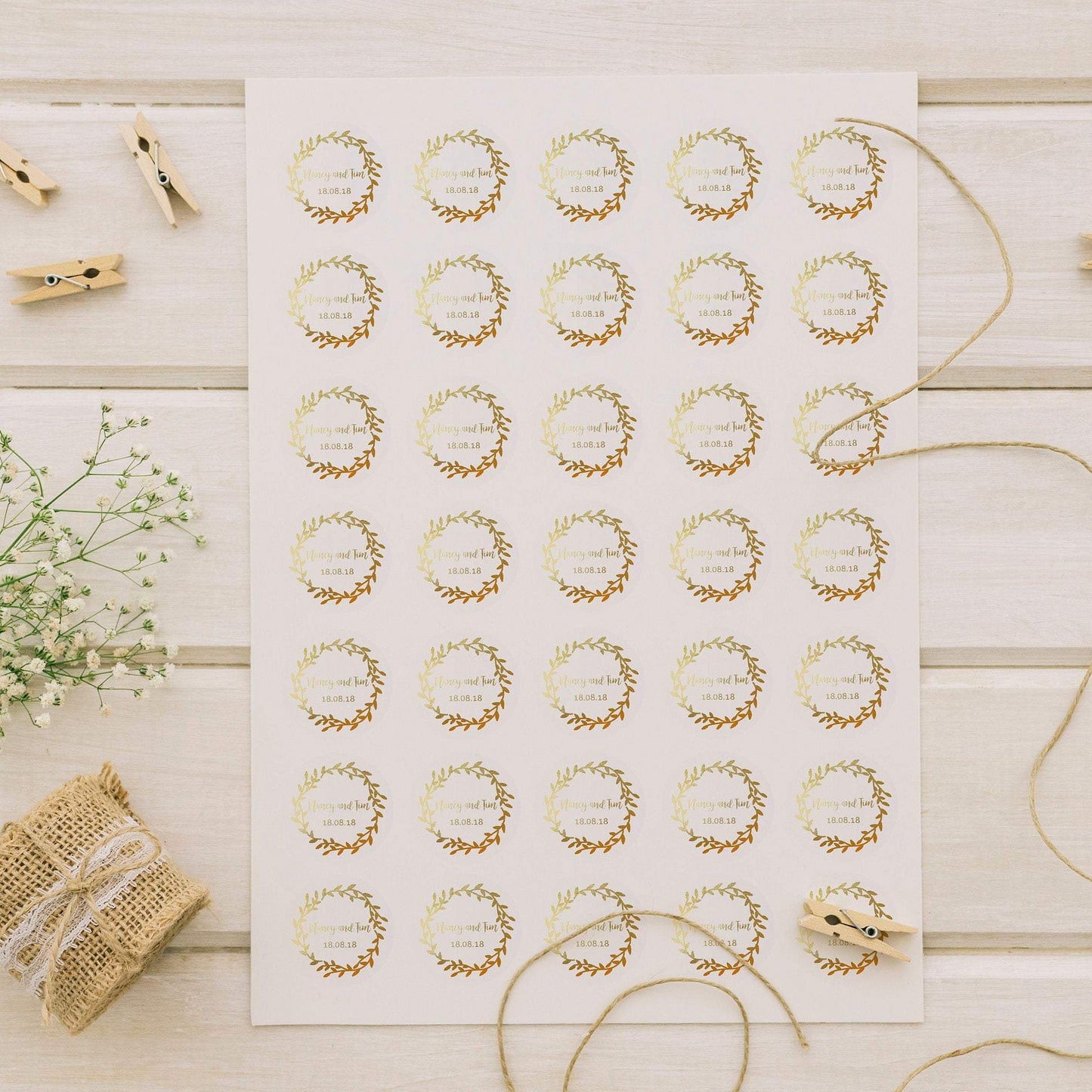 Transparent foiled stickers for wedding invitations and favours