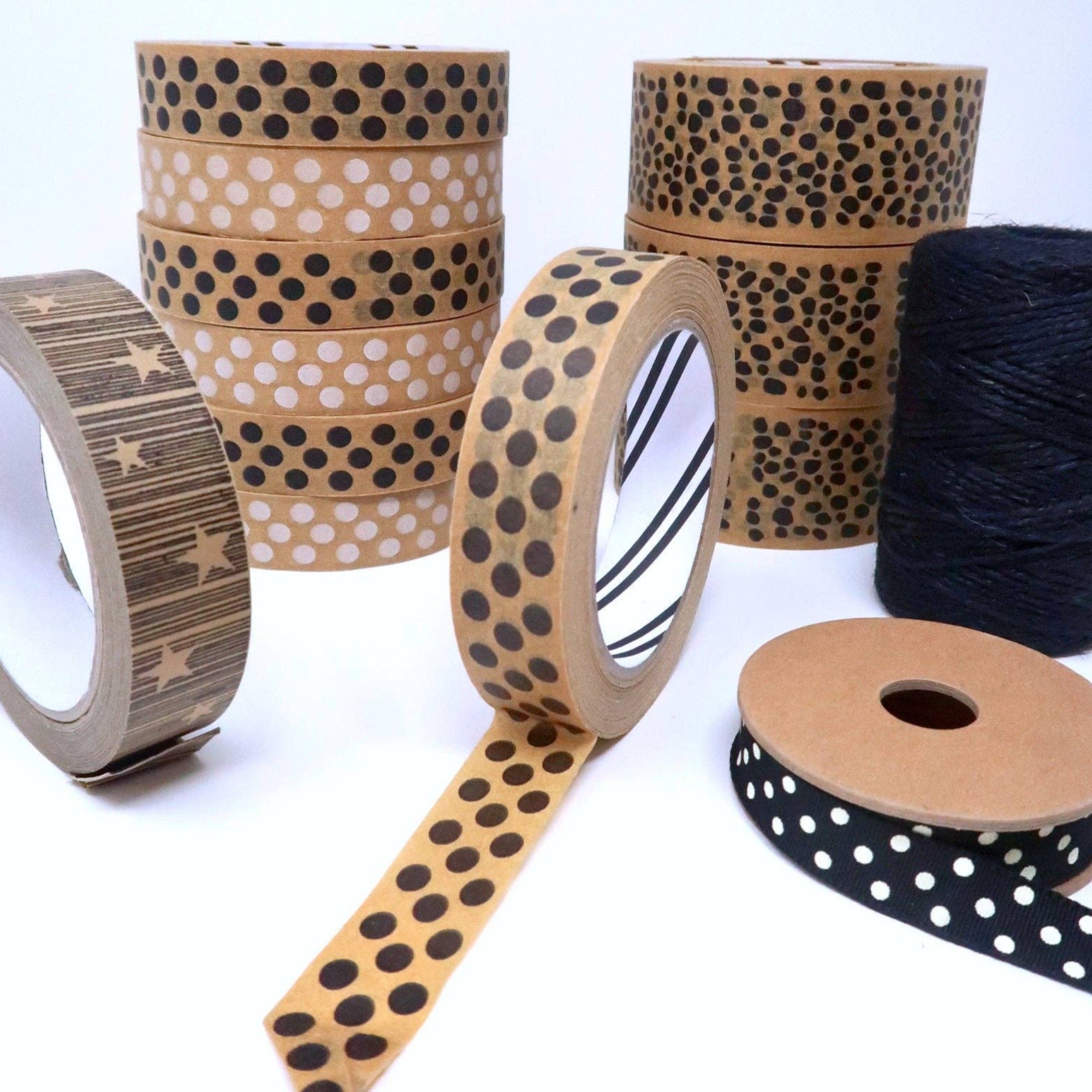 Black Polka dot printed brown paper packaging tape eco friendly and fully recyclable