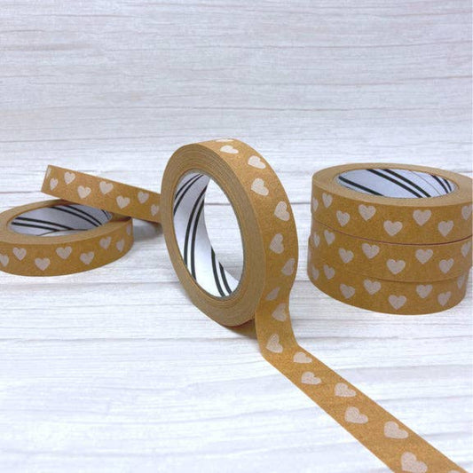 Eco Friendly White heart printed brown paper packaging tape