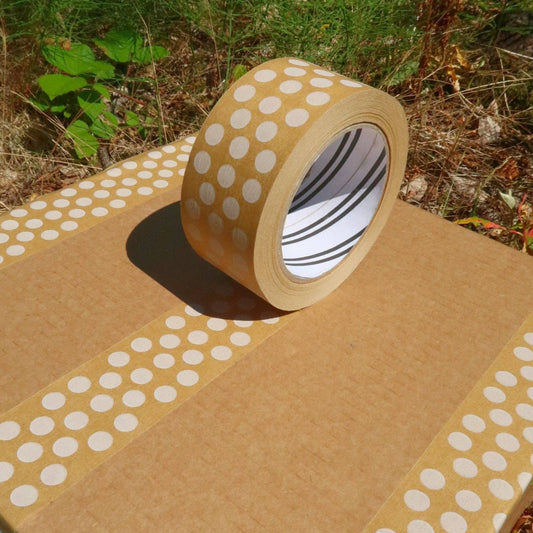 Eco Friendly white polka dot printed brown paper packaging tape 48mm