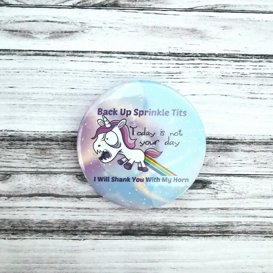 Back up sugar tits unicorn fridge magnet