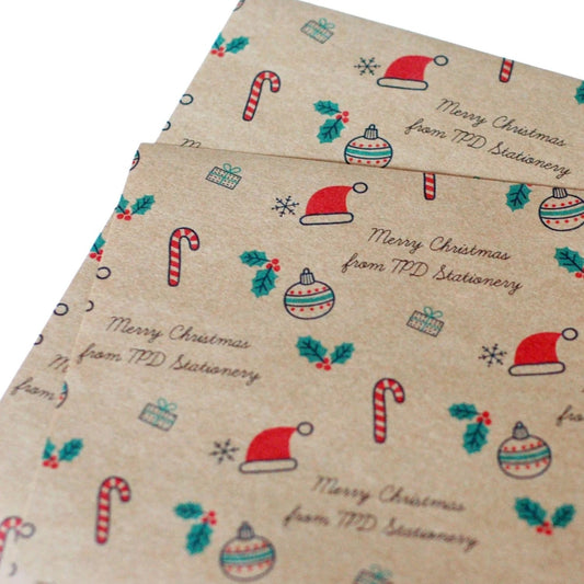 Personalised brown paper Christmas wrapping for small business packaging or personal use. 