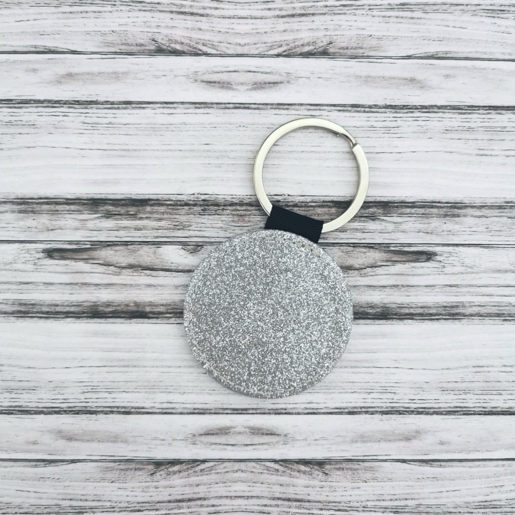 PU Silver Glitter backed printed keyring