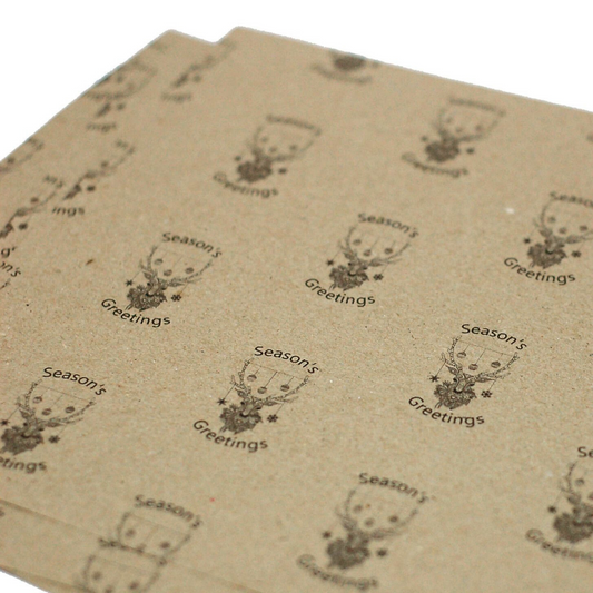Recycled kraft Paper Christmas Wrapping with Reindeer Head and black baubles