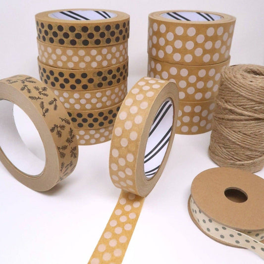 white polka dot printed brown paper packaging tape 24mm