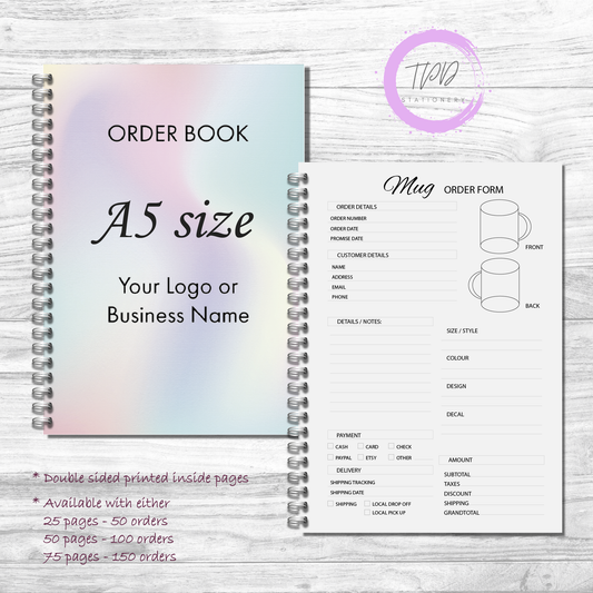 A5 mug printing business order book
