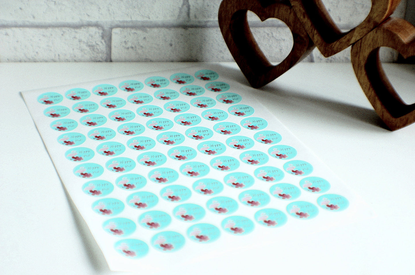 Round flamingo happy post stickers