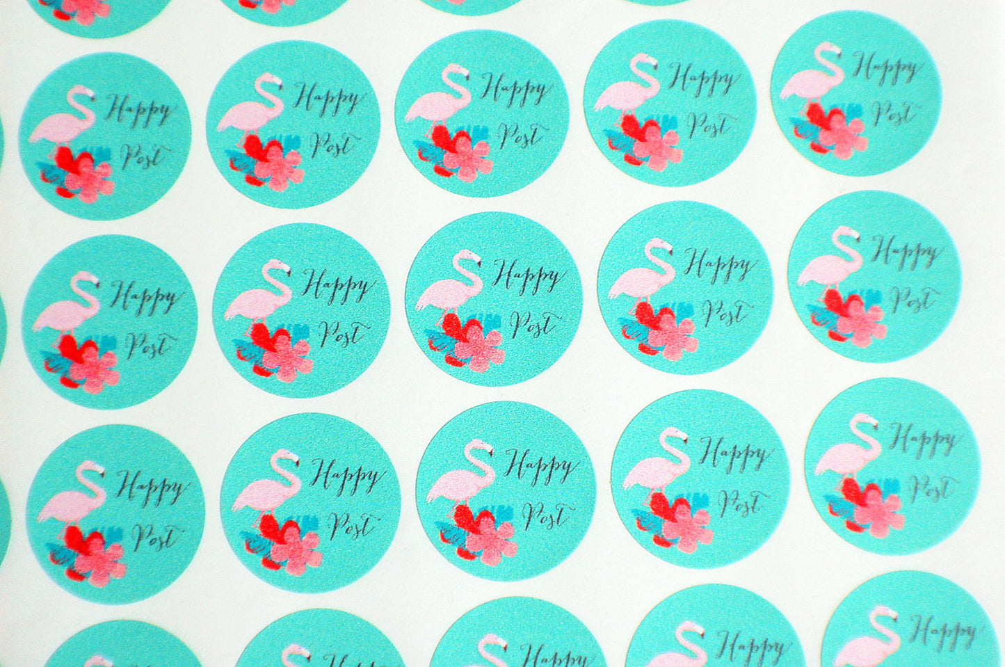 Round flamingo happy post stickers