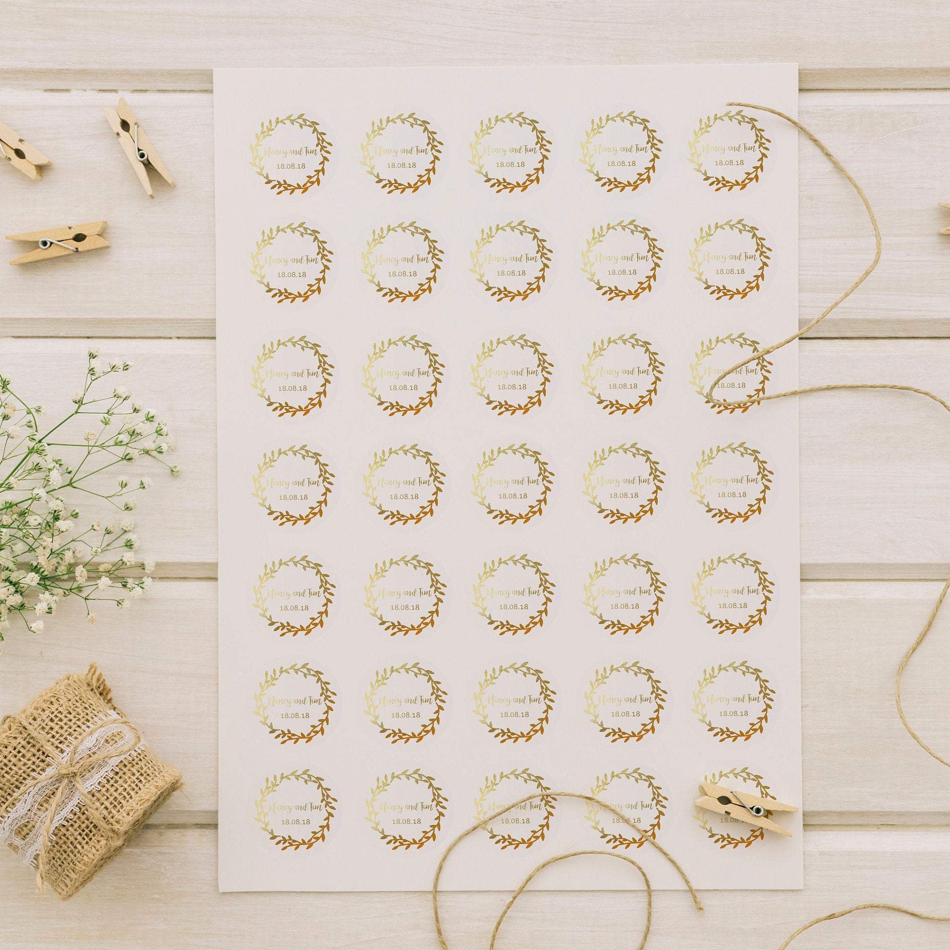 Transparent foiled stickers for wedding invitations and favours